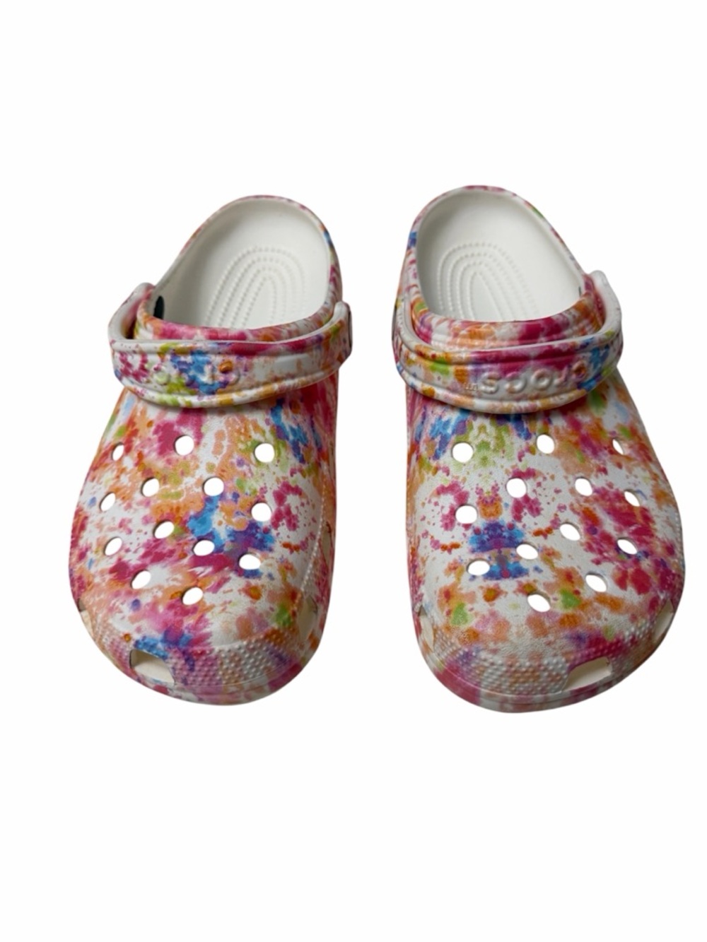 Women Tie-Dye Crocs Clog Sandals - White Multicolor Size 9